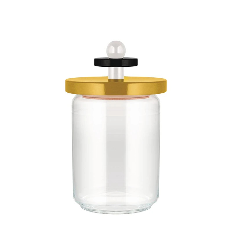 Alessi Mr. Sottsass I Suppose ES16 / 100 1 - Design Hermetic Glass Jar with Beech Wood Lid, Yellow, Black and White
