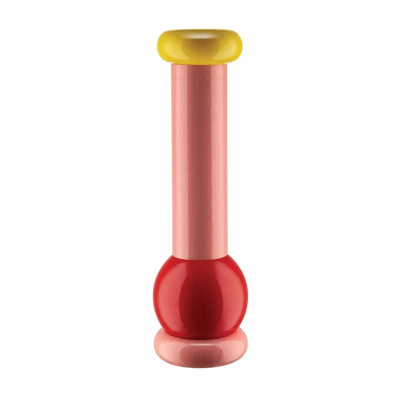 Alessi Totem Domestici MP0210 2 - Design Salt, Pepper and Spice Mill in Beech, Pink, Red and Yellow Wood