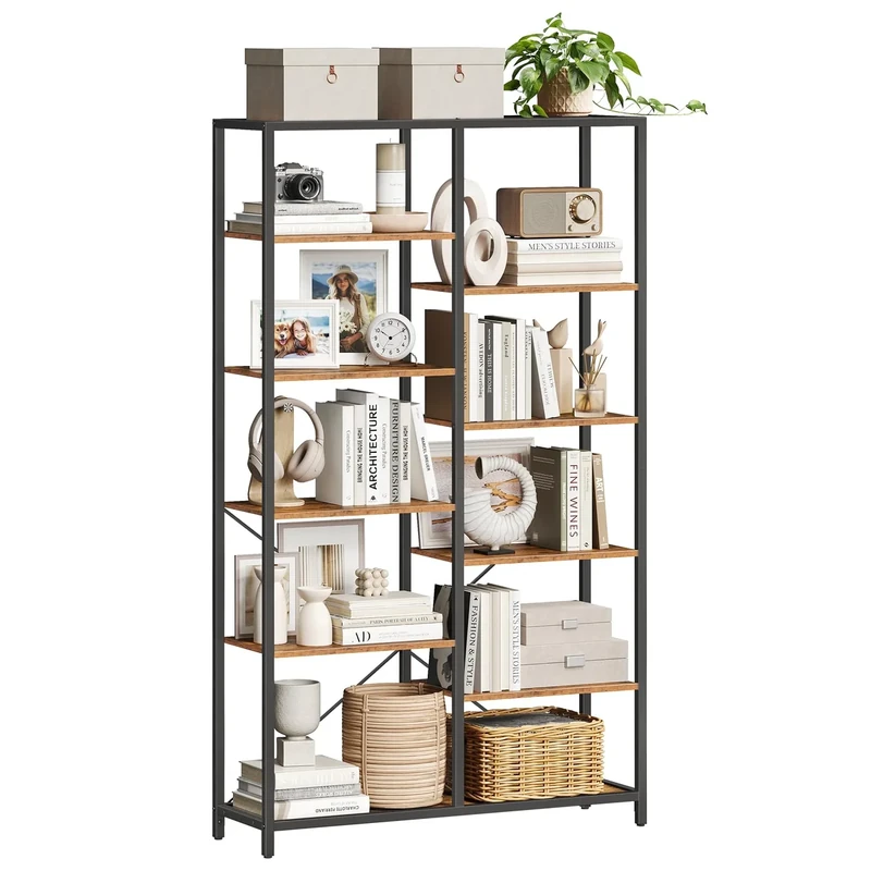 VASAGLE Bookcase, Bookshelf 5 Storey Standing Display Storage Rack, for Living Room, Office, Study Bedroom, Kitchen, Simple Assembly, Industrial Style, Rustic Brown and Black LLS155B01