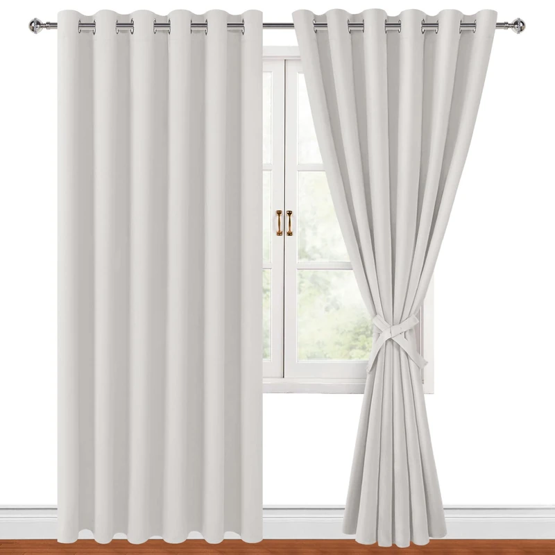 Hiasan Room Darkening Curtains for Bedroom, 70 x 84 Inches - Thermal Insulated & Light Blocking Window Drapes for Living Room/Dorm Room, Set of 2 Panels Sewn with Tiebacks, Ivory