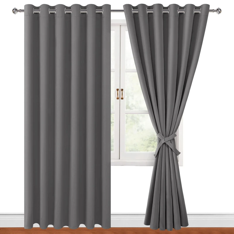 Hiasan Grommet Blackout Curtains for Bedroom, 70 x 84 Inches - Thermal Insulated & Light Blocking Window Drapes for Living Room/Dorm Room, Set of 2 Panels Sewn with Tiebacks, Light Grey