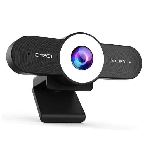 eMeet Webcam with Ring Light & Auto Focus - C970L 1080P / 60FPS Webcam 2 Microphone with Noise Cancellation, Full HD Webcam with Electronic Privacy Protection, 75° Wide Angle, Plug & Play, for Linux