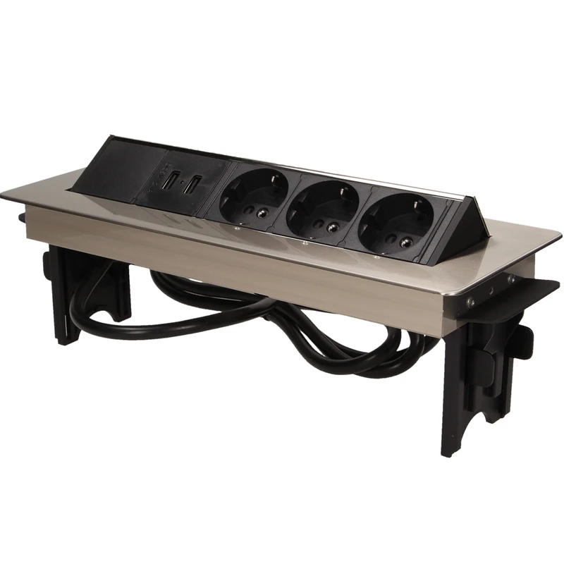 ORNO AE-1364 Retractable Socket Strip 3-Way with USB Charger, 1.8 m Cable Length, Type F Schuko Socket