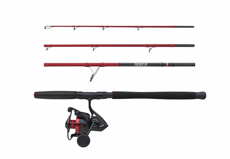 PENN Fierce IV Travel Boat Combo, Fishing Rod and Reel Combo, Spinning Combos, Sea - Boat Fishing, Boat Fishing and Saltwater Angling, Unisex, Red / Black, 2.13m | 150-400g
