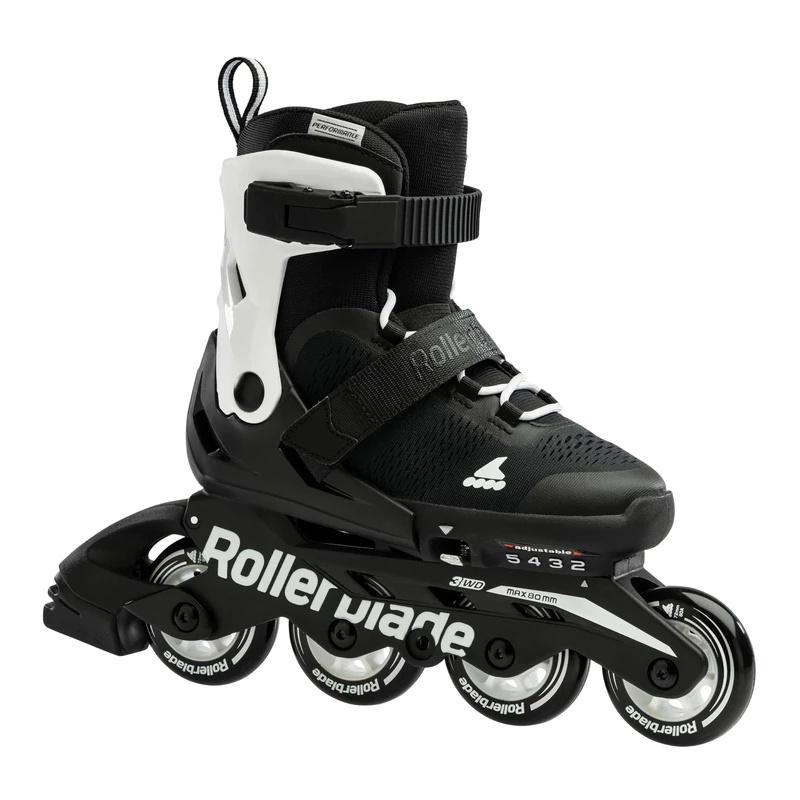 Rollerblade Microblade Kid's Adjustable Fitness Inline Skate, Black/White, Junior, Youth Performance Inline Skates, 4-7