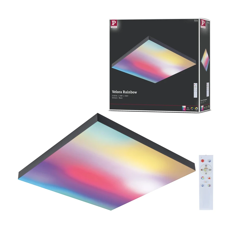 Paulmann Velora Rainbow 79908 LED Panel Square Including 1 x 19 W Dimmable DynamicRGBW Colour Control Black Metal Ceiling Light 3000 K