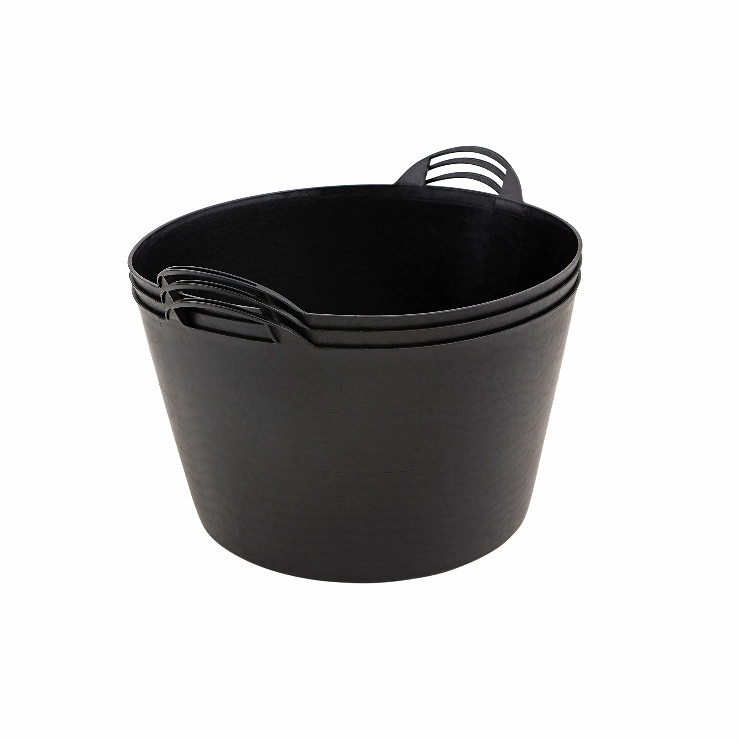 BiGDUG Plastic Flexi Tubs (65 Litre) - Pack of 3 - Black - Heavy Duty Trugs Flexible Storage Bucket - Multi Purpose Round Container
