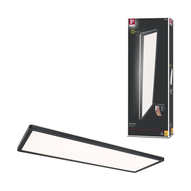 Paulmann Atria Shine 71003 LED Panel 580 x 200 mm 3-Step Dim Square Including 1 x 22 W Dimmable Warm White Black Light Panel Plastic Ceiling Panel 3000 K