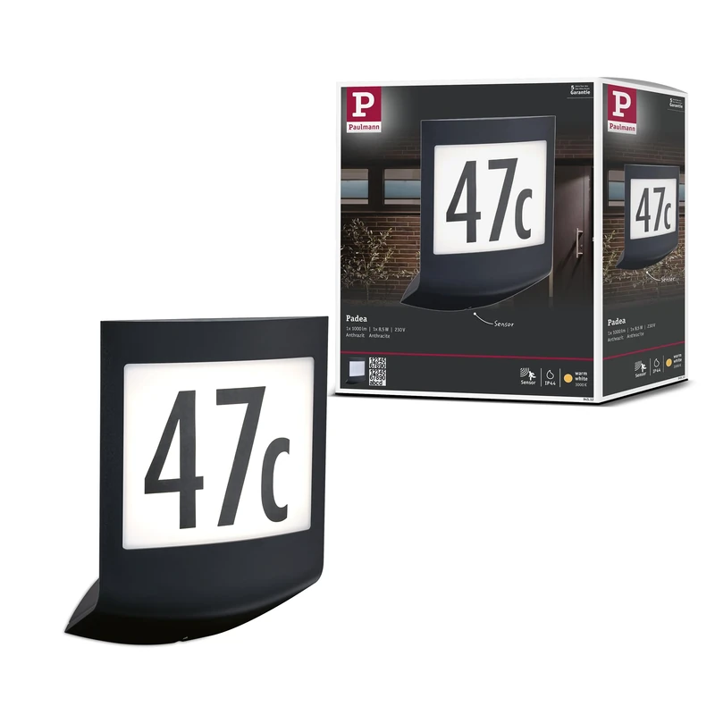 Paulmann Padea 94512 LED Outdoor Wall Light with Twilight/Motion Sensor IP44 Including 1x 8.5 W Warm White Anthracite Plastic 3000 K