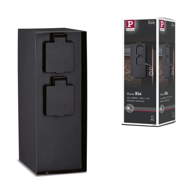 Paulmann Rio 94657 Outdoor Light Socket Column Double IP44 Square Max. 3680 W Anthracite Power in Garden Metal Distributor