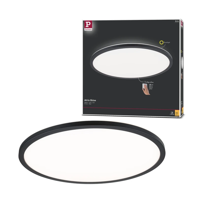 Paulmann 70999 LED Panel Atria Shine 420 mm 3-Step Dim Round Including 1 x 22 W Dimmable Warm White Black Light Panel Plastic Ceiling Panel 3000 K