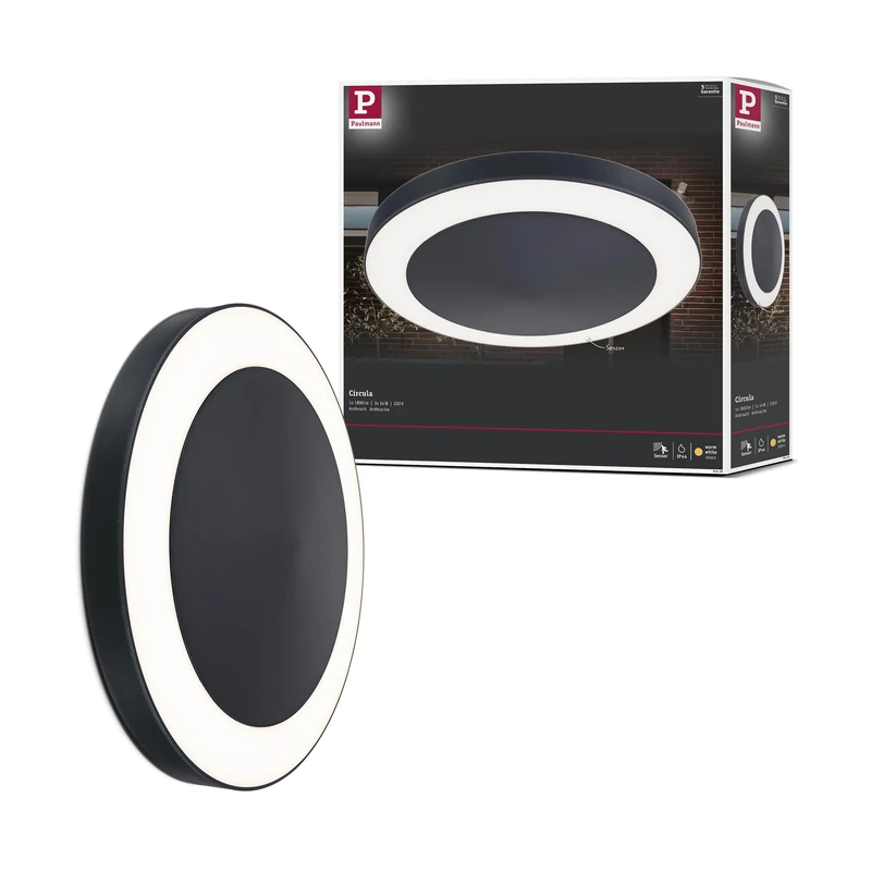 Paulmann 94526 LED outdoor luminaire ceiling luminaire Circula with dusk/motion sensor IP44 round incl. 1x14W warm white anthracite plastic 3000K