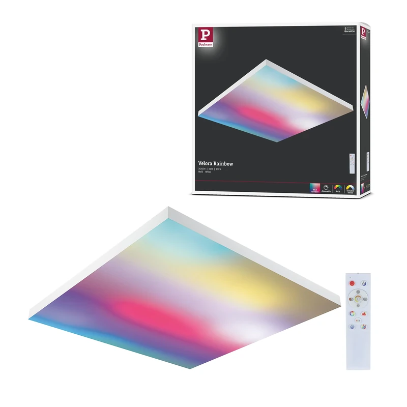 Paulmann 79906 LED Panel Velora Rainbow Square incl. 1x 31 W Dimmable DynamicRGBW Colour Control White Metal Ceiling Light 3000 K 595 x 595 mm