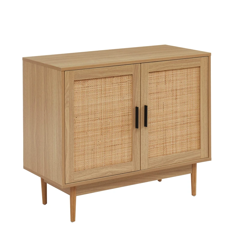 BAÏTA Sideboard AMANA oak effect and rattan cane 90cm