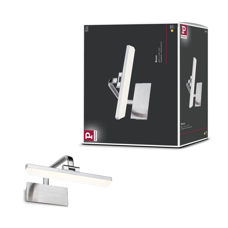 Paulmann Renan 95571 LED Picture Light 300 mm Including 1x 6 W Warm White Aluminium Brushed Picture Lighting Metal Acrylic Wall Lamp 3000 K