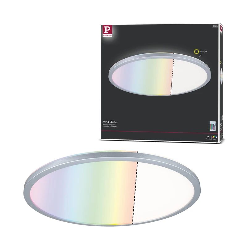 Paulmann Atria Shine 71019 LED Panel 420 mm Round Including 1 x 20 W Dimmable RGBW Colour Control Chrome Matt Light Panel Plastic Ceiling Panel