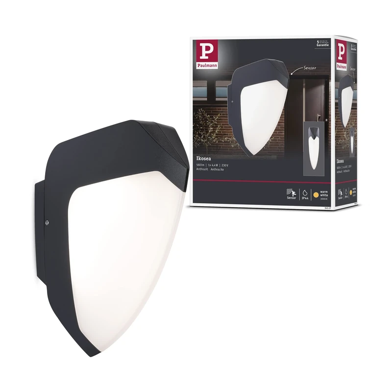 Paulmann Zigbee Ikosea 94517 LED Outdoor Light with Twilight/Motion Sensor IP44 Including 2X 2.2 W Tunable Warm Anthracite Plastic 3000 K