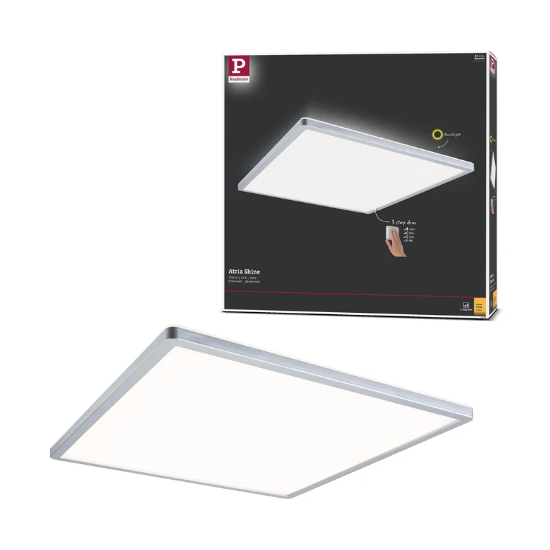Paulmann 70995 LED Panel Atria Shine 420x420mm 3-Step-Dim Square incl. 1x22 W dimmable Warm White Matt Chrome Plastic Light Panel Ceiling Panel 3000 K