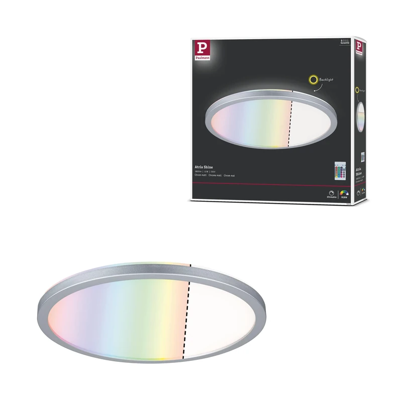 Paulmann 71018 LED Panel Atria Shine 293 mm Round Including 1 x 12 W Dimmable RGBW Colour Control Chrome Matt Light Panel Plastic Ceiling Panel