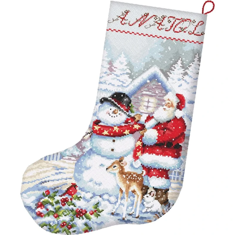 Letistitch Counted Christmas Stocking Snowman and Santa Cross Stitch Kit 24.5 x 37 cm