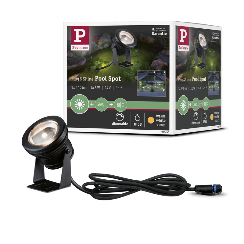 Paulmann Outd P&S Pool Spot IP68 3000K 94559 Beleuchtungssystem Plug & Shine 5W Warm white black - Image 1