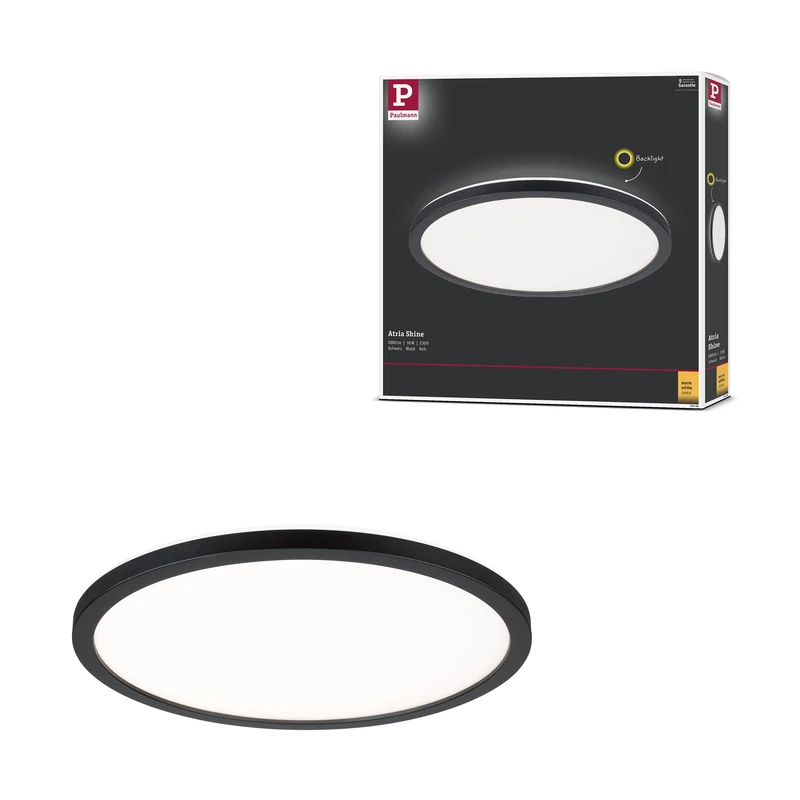 Paulmann 70998 LED panel Atria Shine 293mm round incl. 1x16W Warm white Black Light panel Plastic Lighting system 3000K