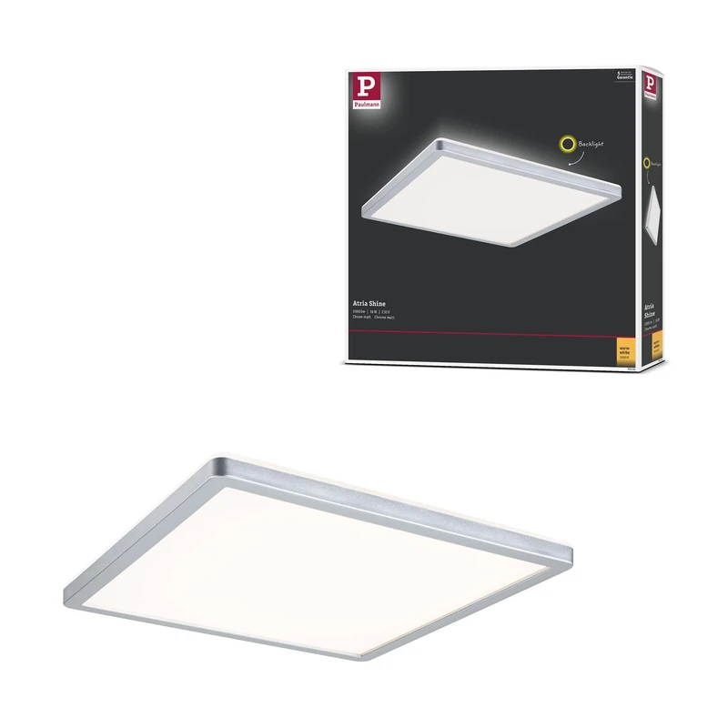 Paulmann Atria Shine 70994 LED Panel 293 x 293 mm Square Including 1 x 16 W Warm White Matt Chrome Light Panel Plastic Ceiling Panel 3000 K