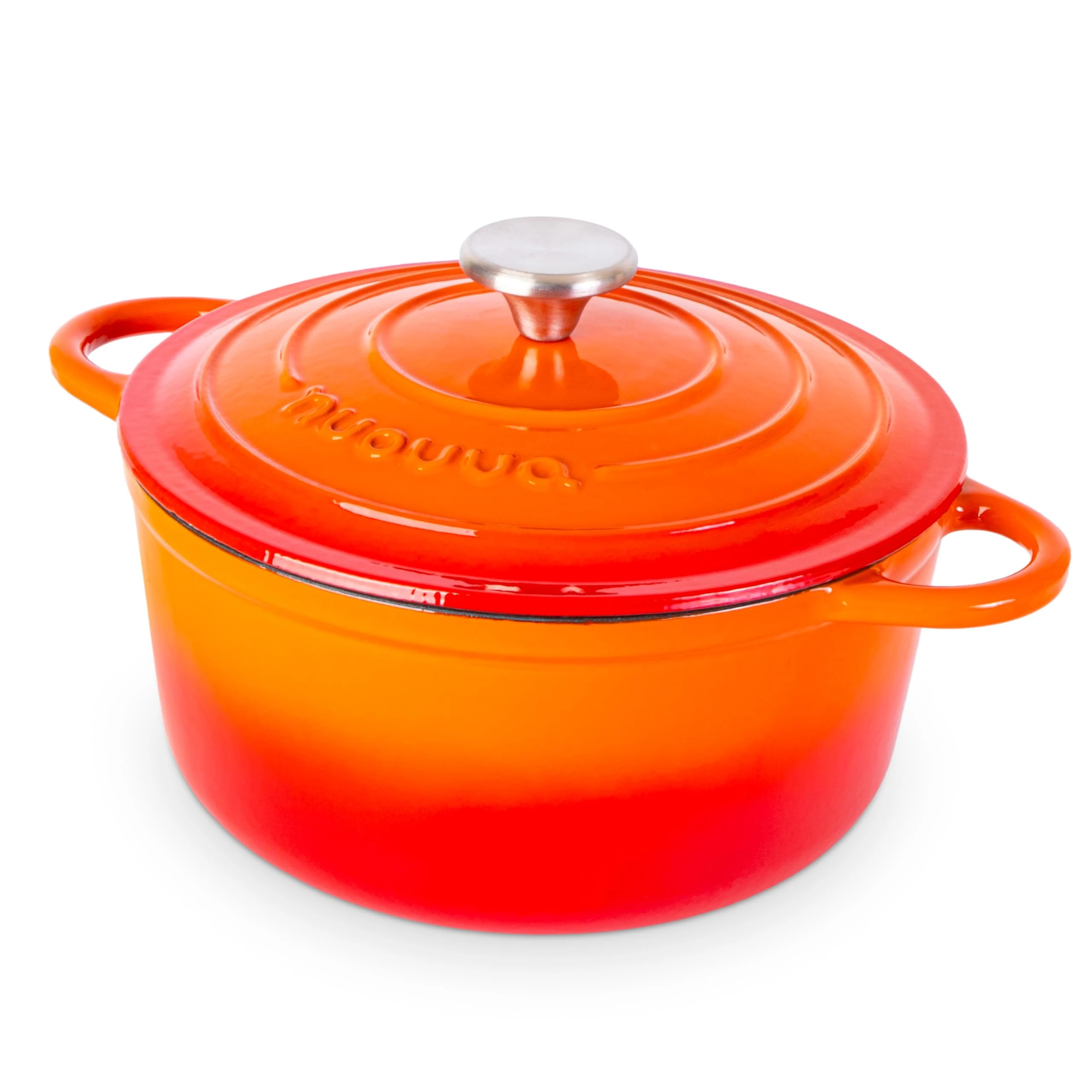 Nuovva Enamelled Cast Iron Dutch Oven Pot with Lid – 5 Quart Casserole Dish – Ceramic Dutch Oven for Bread Baking, Roasting, Braising & Stews – Oven Safe up to 500°F – 24cm Orange