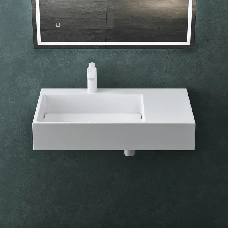 Mai & Mai Col12-Left Countertop Washbasin 75 x 43 x 14 cm in White Mineral Cast Without Overflow