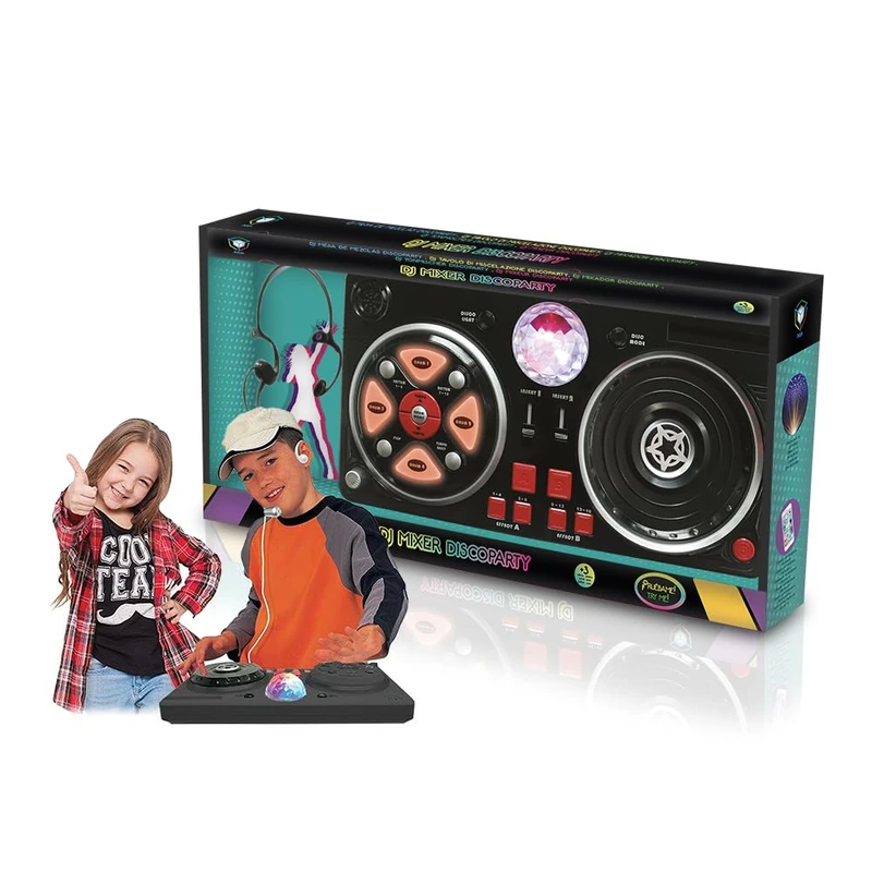 DEQUBE DJ Mixing Table with Various Bases and Disco Effects - Includes Ball of Lights, Helmets and Micro-Connection to Different Devices - +5 Years - Size 39X4X20cm (916D00040)