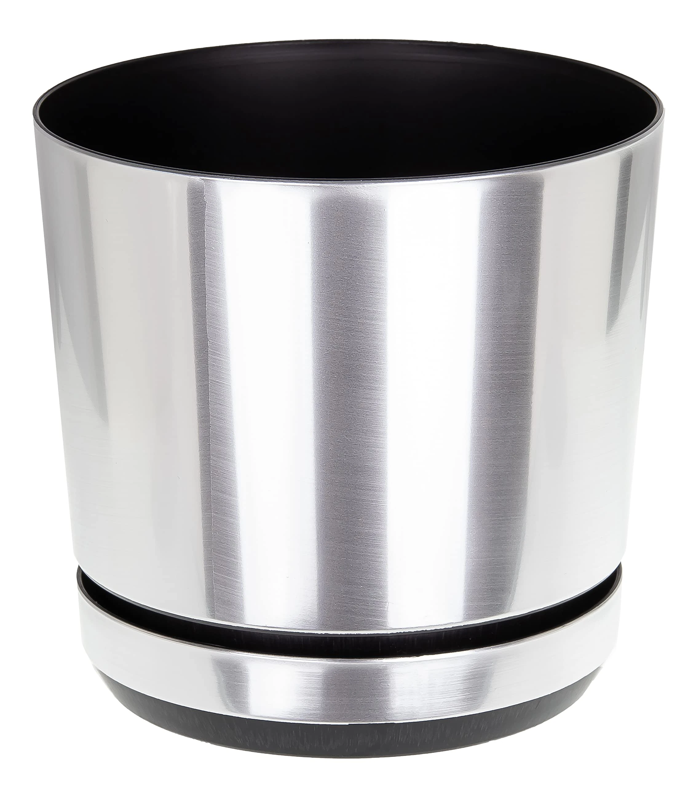 KORAD Brushed Aluminium Effect Indoor Plant Pots with Saucer and Drainage Holes, Round, Modern and Decorative Flowerpot for All Houseplants, 6 sizes, 25 colours (12 cm- 4.7 inches)