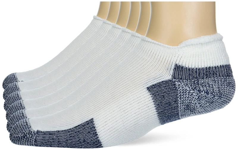 Thorlos Unisex's J Max Cushion Rolltop Running Socks, White/Navy (6 Pairs), Large (Pack of 6)