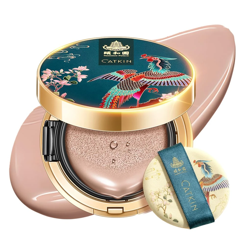 CATKIN Phoenix Foundation for Mature Skin, Full Coverage Cushion Foundation with Lightweight and Breathable Formula, Sheer Satin Finish, Refill Included, 13g*2