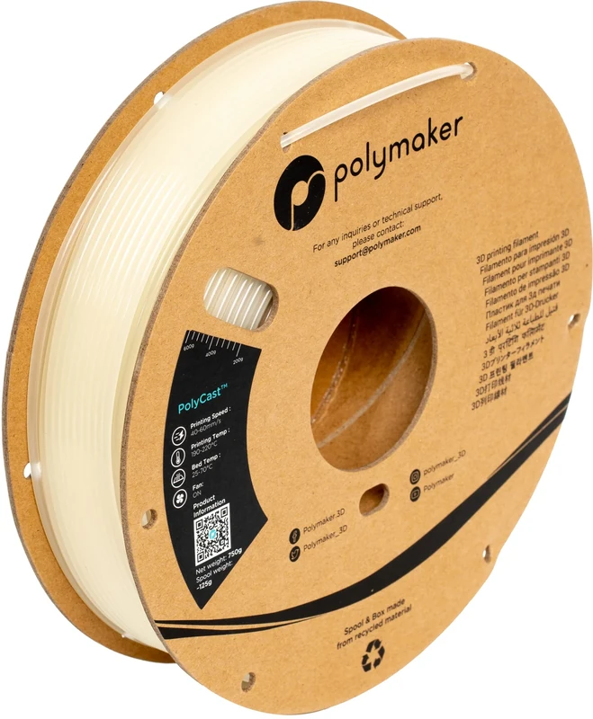 Polymaker PolyCast Filament 1.75mm for Investment Casting 750g Cardboard Spool - 3D Printer Filament for Lost Wax Investment Casting, Similar to Wax Filament for Metal Casting Plaster Cleanly Burn Out