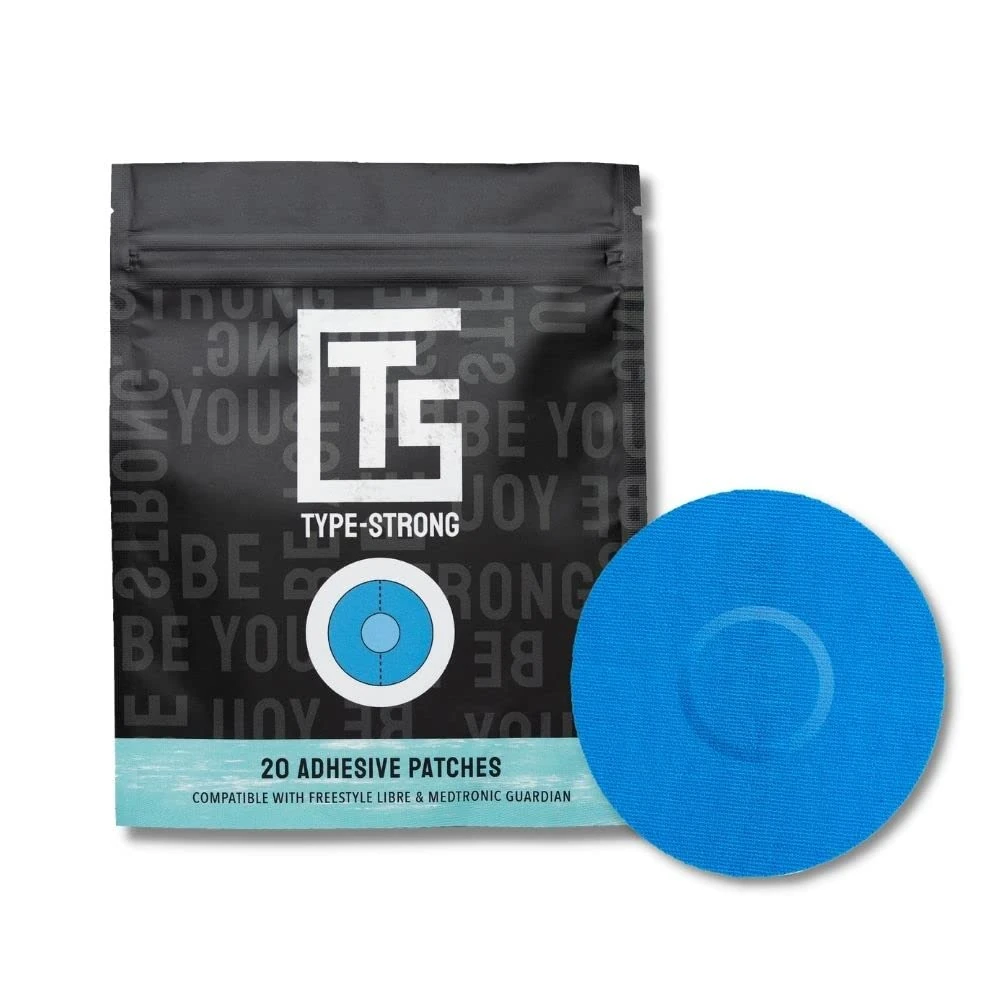 Type Strong Sensor Covers for Freestyle Libre 1 and 2 - Medtronic Compatible - Waterproof CGM Sensor Adhesive Patches - Comfortable & Breathable Over Patch - Easy to Apply - 20 Pack (Blue)