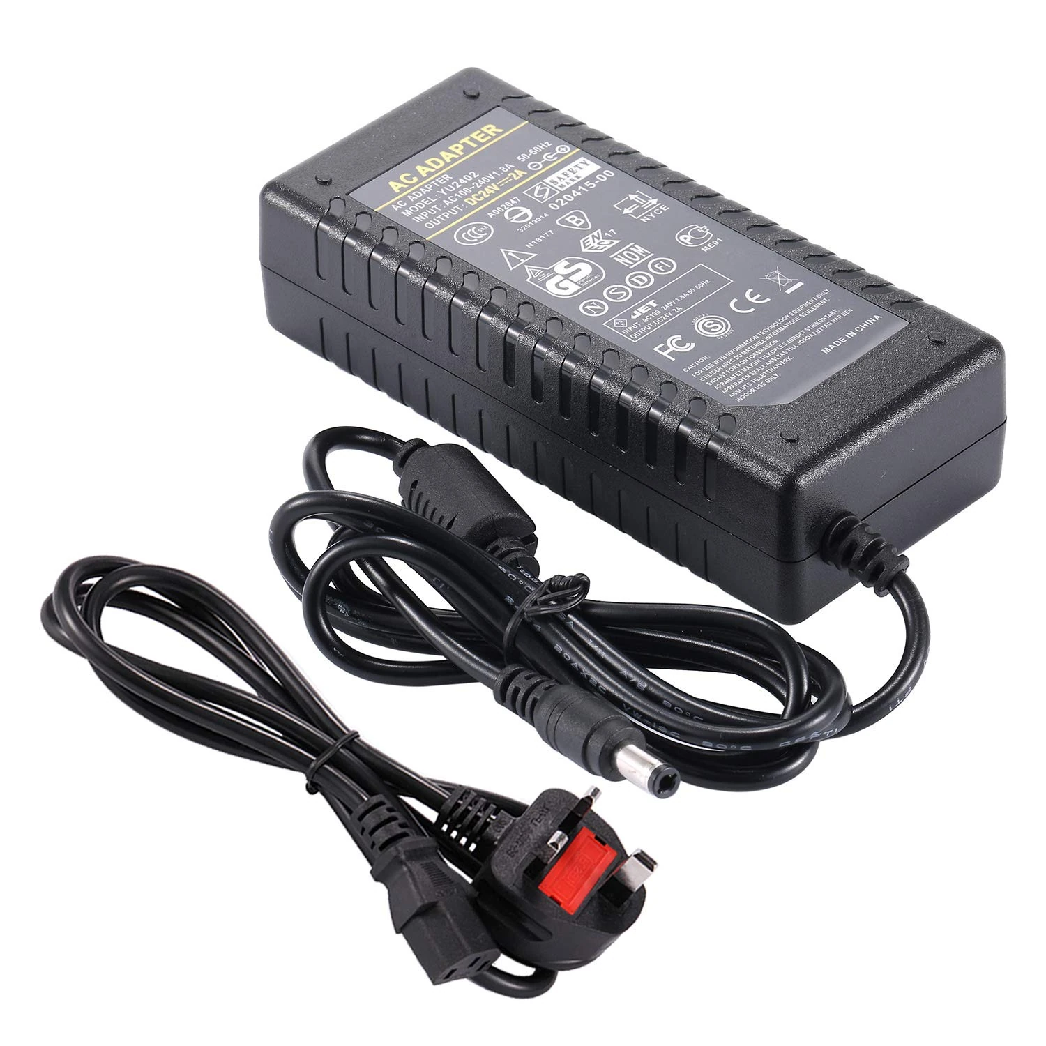 24V 2A Power Supply, COLM AC DC 24V 48W Switching Power Adapter Supply 24V/2A DC Interface Size 5.5 x 2.5mm with UK Power Cord