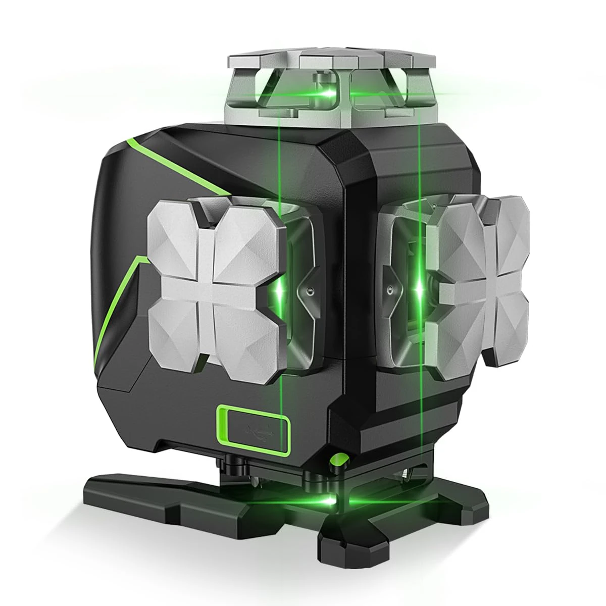 4d Laser Level, Huepar S04CG 4 x 360 Cross Lines Remote Control, LCD Screen Angle Display, Self Leveling Green Laser Level, 10m ± 3mm, IP54, Hand Carry Case 2024 New Version