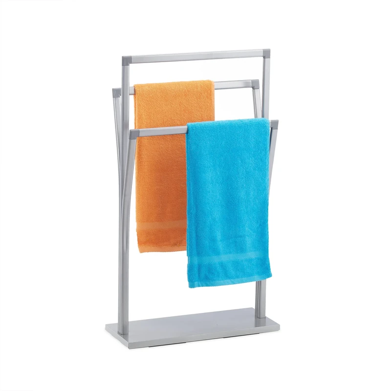 Relaxdays Towel Rack, 3 Bars - Bathroom or Kitchen Dryer, Silver, Iron, 86.5 x 50 x 20 cm, 5.8 kg