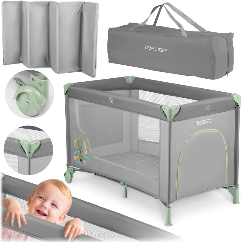 Ricokids Tourist cot 125 x 65 x 78 cm RK-240 gray-mint