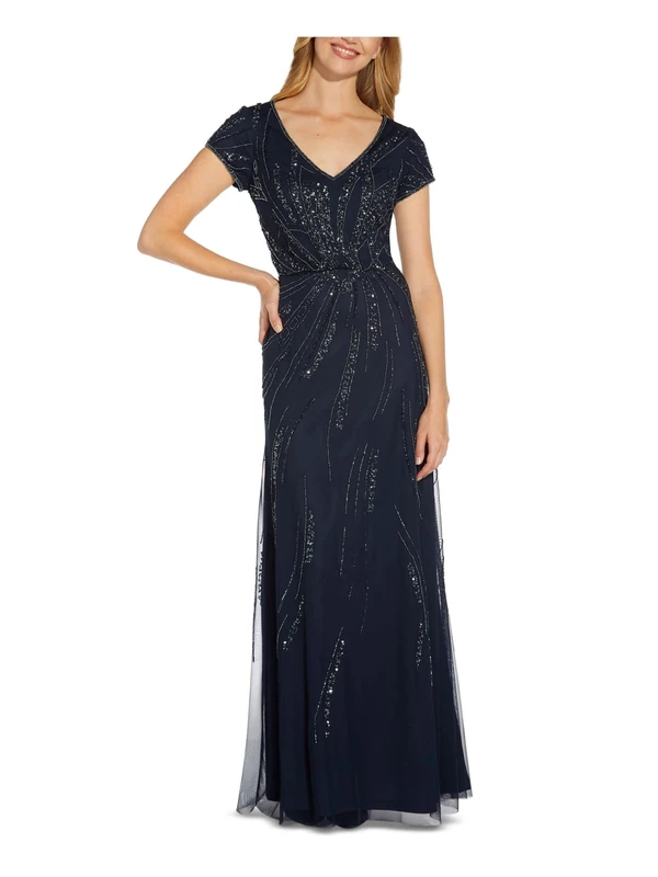 Adrianna Papell Women's Beaded Blouson Dress Bridesmaid, Midnight, 6