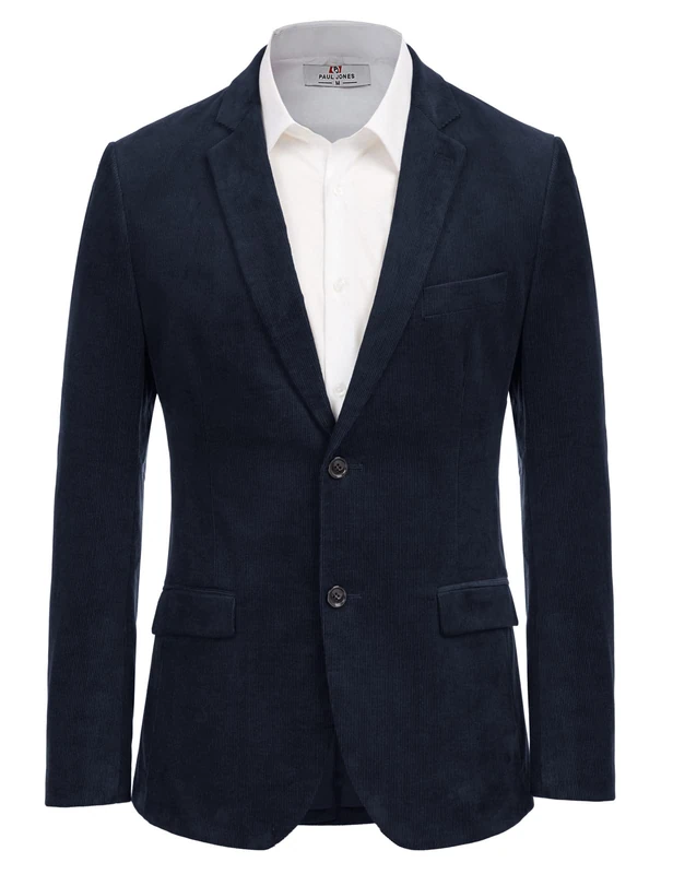 Paul Jones Men's Casual Corduroy Blazer Jacket Slim Fit Two-Button Sport Coat, Dark Blue, XL