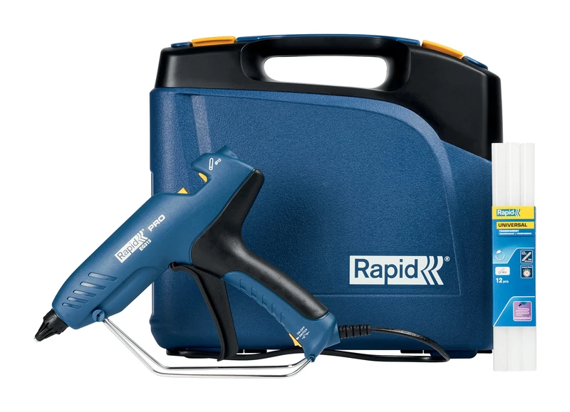 Rapid EG313 Hot Glue Gun with Case and 12 Glue Sticks, Professional Glue Gun with 900 g/h Glue Flow Rate and 3 Minutes Heating Time, for Fixing Cables and Fixing Trim - Image 1