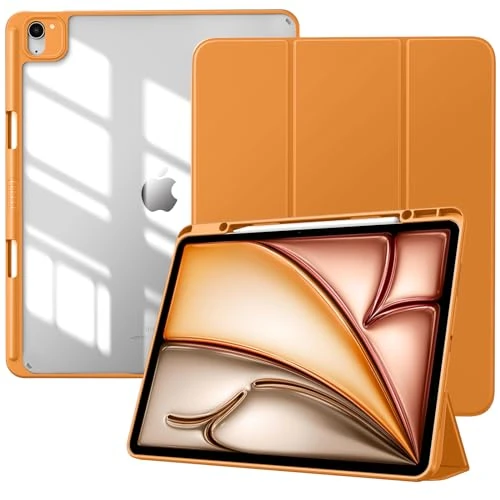 TiMOVO Compatible with Case Apple iPad Air 13 inch (M2) 2024 with Pencil Holder, Slim Stand Protective Cover with Clear Transparent Back Shell Fit for Case iPad Air 13 inch, Auto Wake/Sleep - Orange
