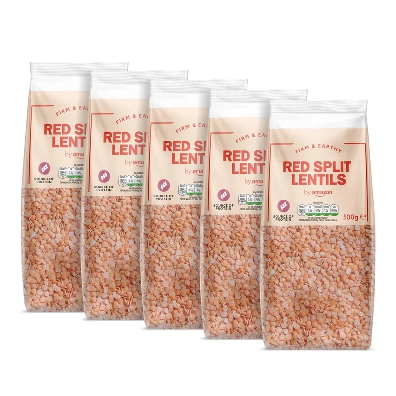 by Amazon Red Split Lentils, 5 packs of 500g