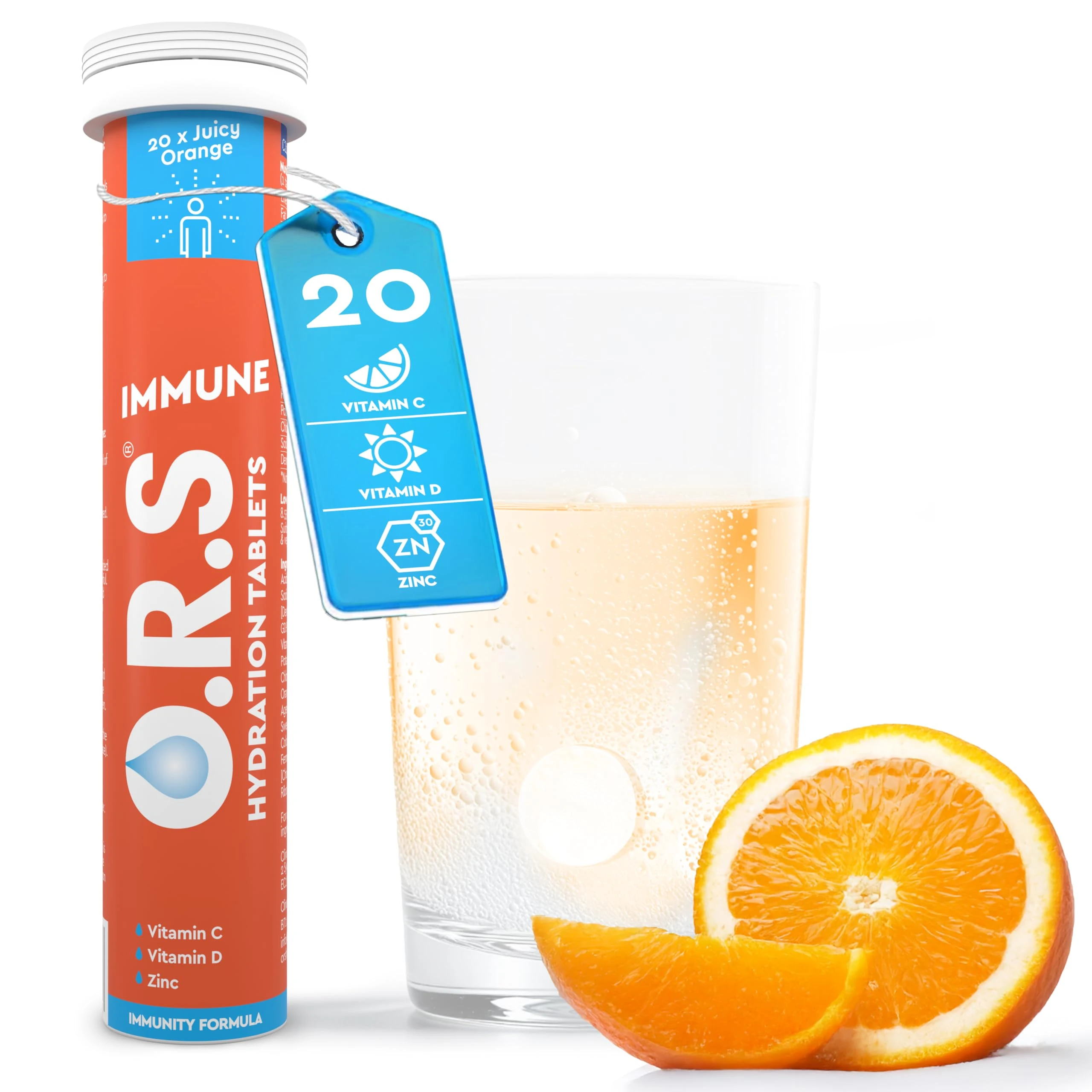 O.R.S Immune Hydration Tablets - Orange, 1 Tube | Winter Wellness Electrolytes with Vitamins, Iron & Zinc for Immunity Support | Salts for Electrolyte Replacement | Vegan, Gluten-Free & Low Calorie