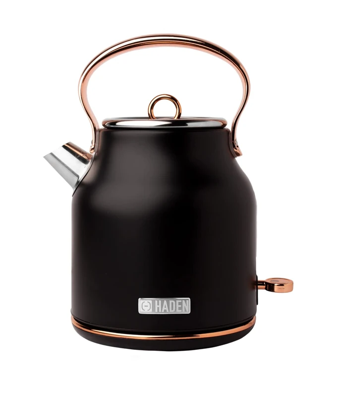 Haden Heritage Black & Copper Cordless Kettle - Traditional Electric Fast Boil Kettle - 3000W, 1.7 Litre