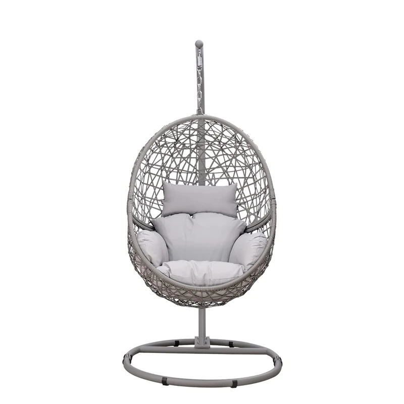 TOUGH MASTER Luxury Rattan Hanging Egg Chair With Grey Cushion For Indoor/Outdoor Single Seat Garden Swing Egg Chair, Weave Cocoon Hanging Weatherproof Standing Chair,TM-SEC115FG - Image 1