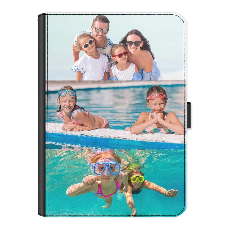 Personalised Case For All Apple iPad Models 10, 9, 8, 7, 6, Air 11, Pro 12.9,13 inch, Mini, 360 Swivel PU Leather Side Flip Folio Cover, Customise with Photo Collage - Three Image