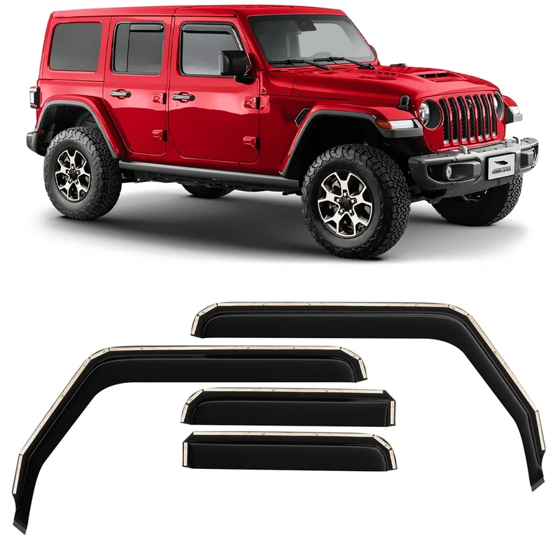 Voron Glass in-Channel Extra Durable Rain Guards for Jeep Wrangler JL 2018-2022, Window Deflectors, Vent Window Visors, 4 Pieces - 220102
