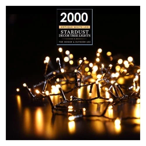 Noma Random Twinkling Stardust Christmas Tree Lights with Black Cable, 2000 White LEDs, 65 m
